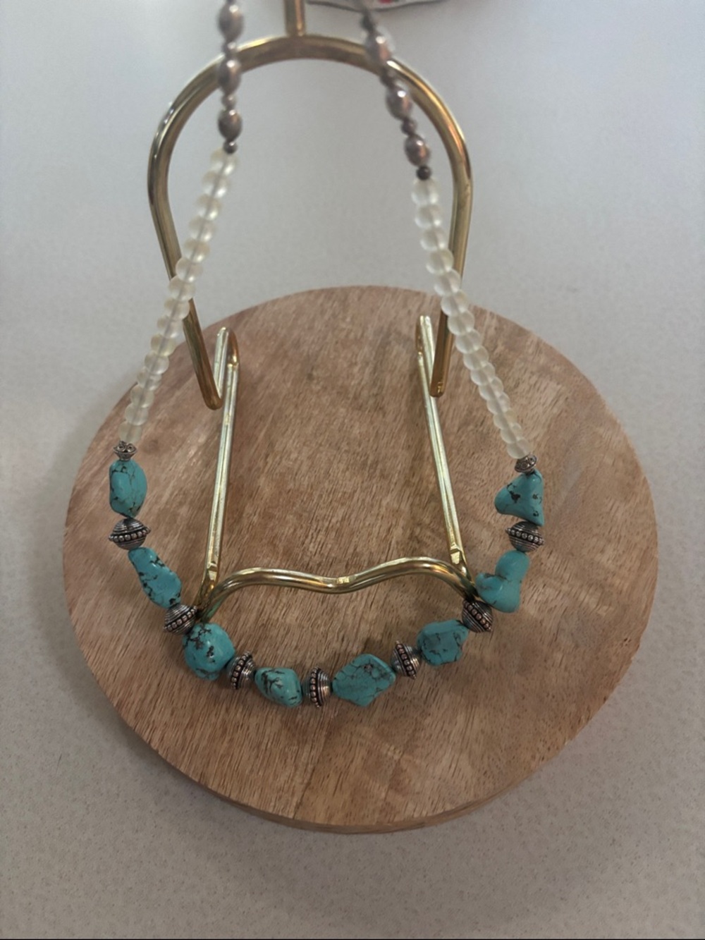 Turquoise Chip Bead Necklace with Silver Accents - Blue Green